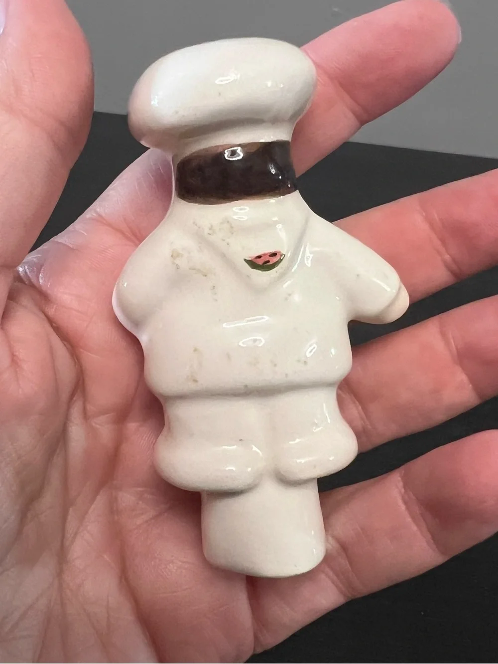 VTG Ceramic Chef Pie Bird Pie Vent Funnel Watermelon Hand Painted 3.25”